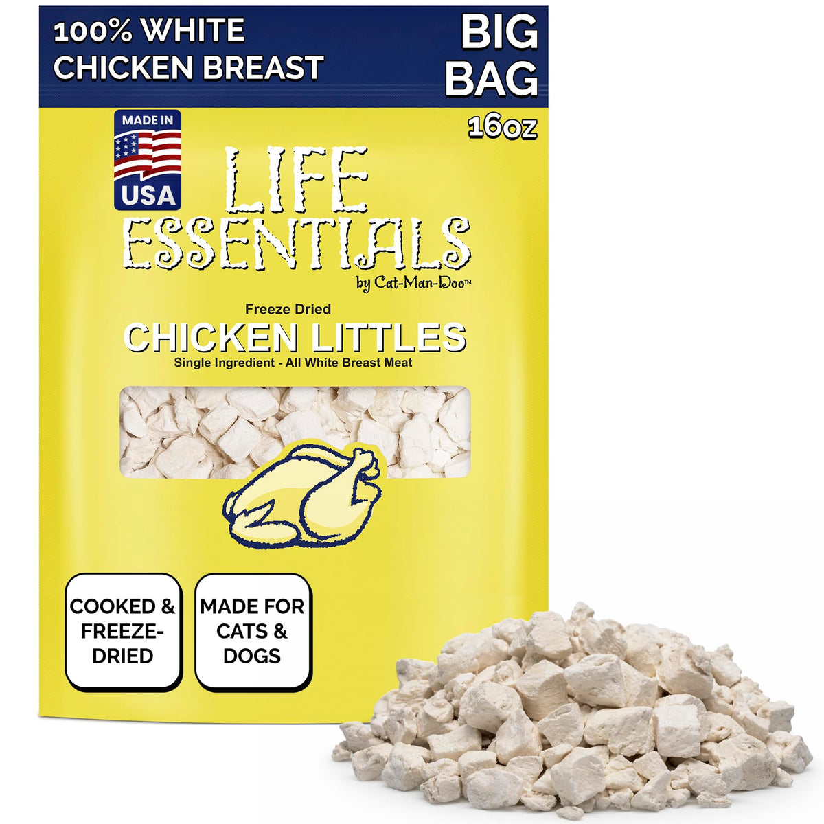 LIFE ESSENTIALS BY CAT-MAN-DOO trocitos de pollo liofilizado para gatos y perros pequeños, ideal para entrenamiento