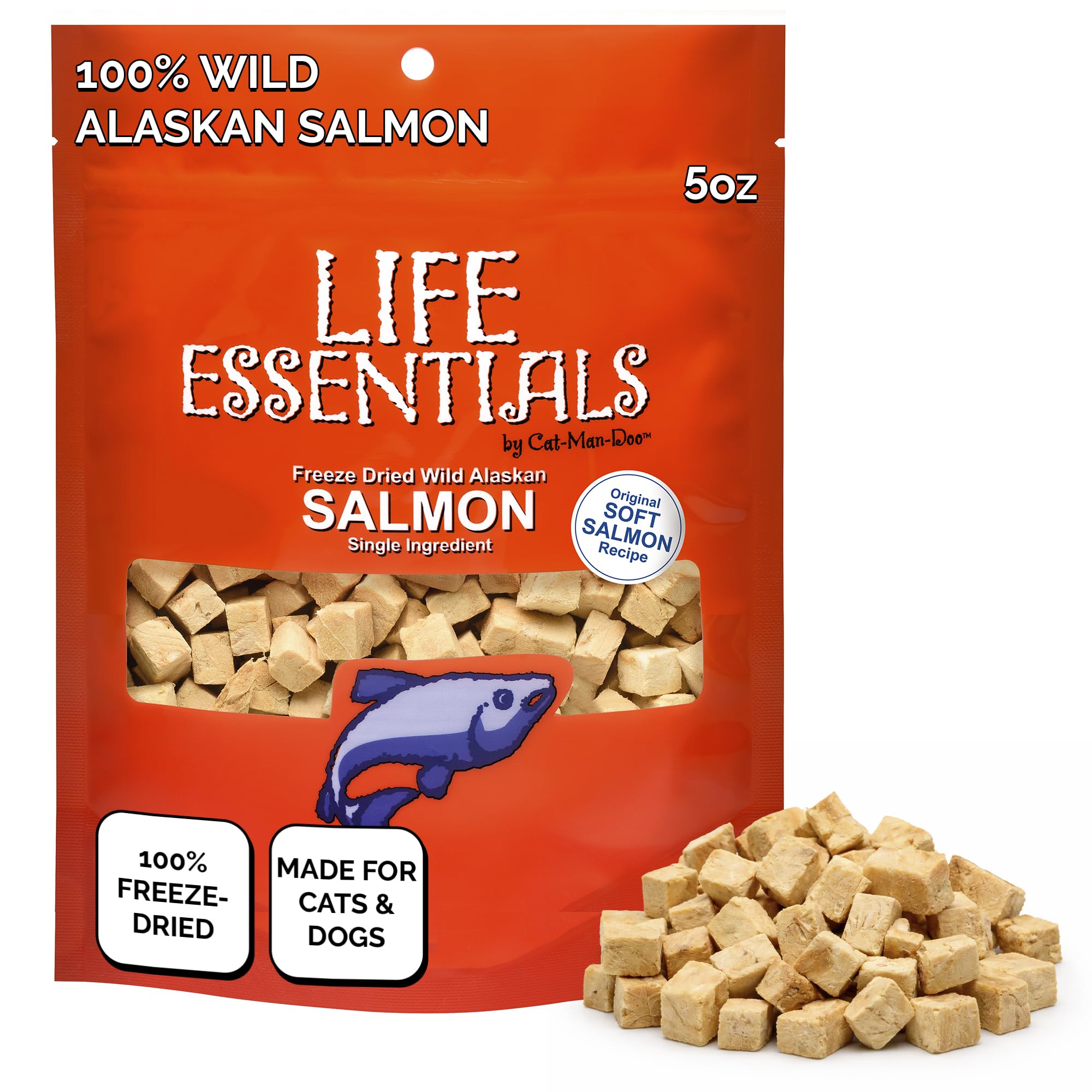 LIFE ESSENTIALS BY CAT-MAN-DOO salmón liofilizado para perros y gatos, premio sabroso