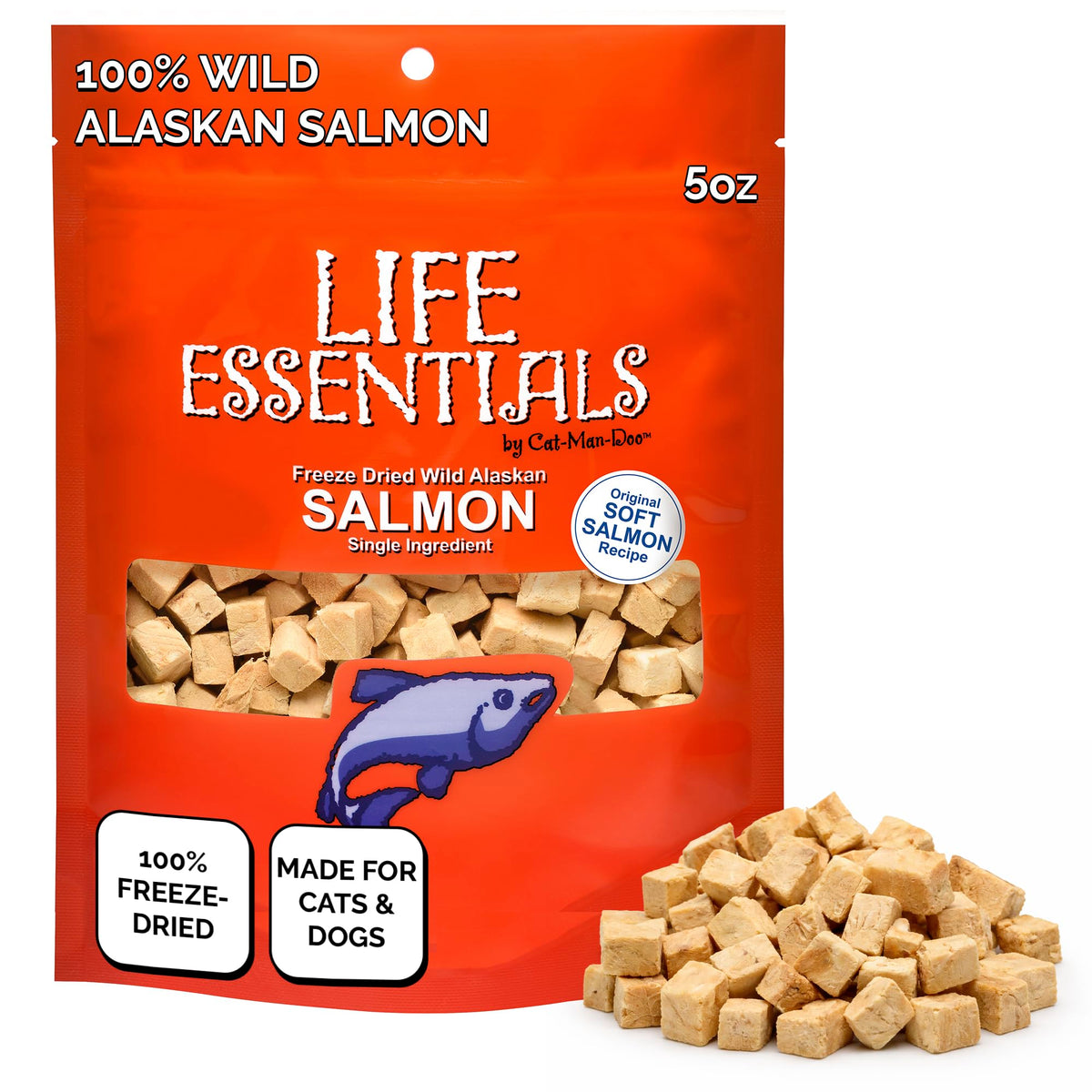 LIFE ESSENTIALS BY CAT-MAN-DOO salmón liofilizado para perros y gatos, premio sabroso