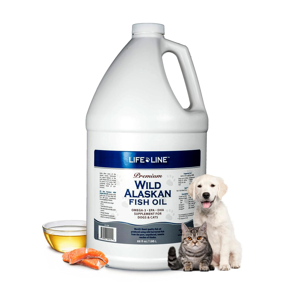 Life Line Aceite de Pescado Salvaje de Alaska para perros y gatos, apoya piel y pelaje.