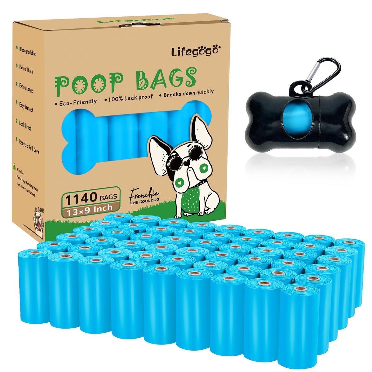 Bolsas Lifegogo para perro de 1140 unidades, listas para recoger excrementos.