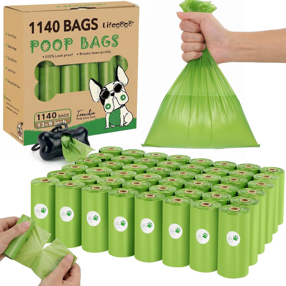 Lifegogo dispensador en forma de hueso para bolsas de perro, ideal para paseos