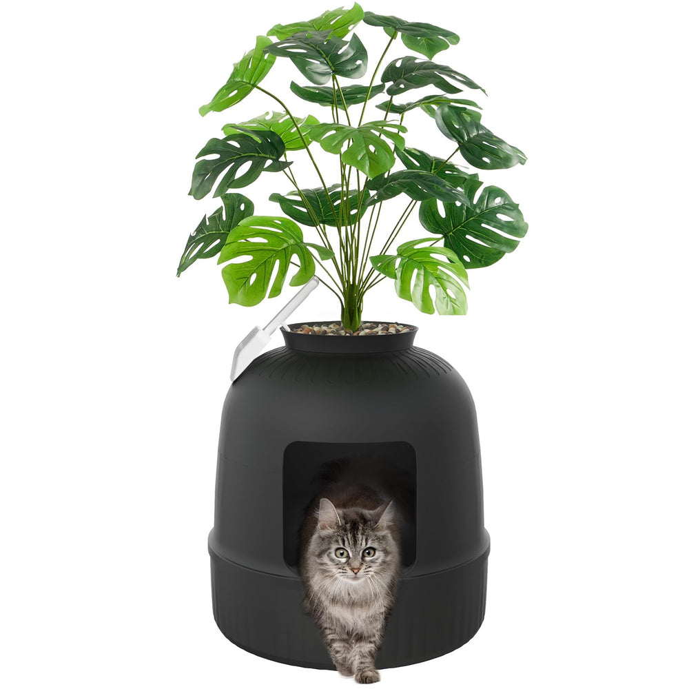 Caja oculta Lifewit para gatos con planta artificial, diseño discreto.