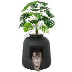 Caja oculta Lifewit para gatos con planta artificial, diseño discreto.