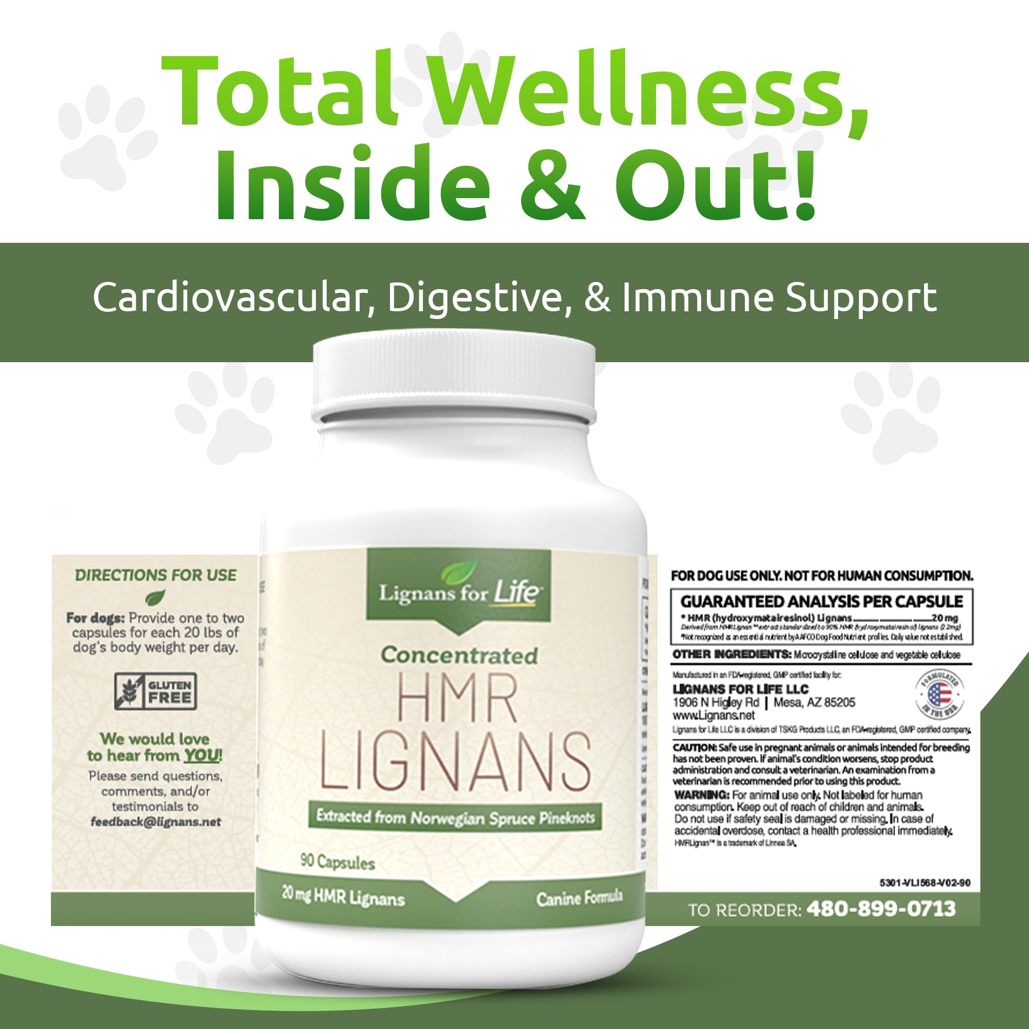 Lignans For Life HMR Lignans 20mg, brillo de pelo del perro