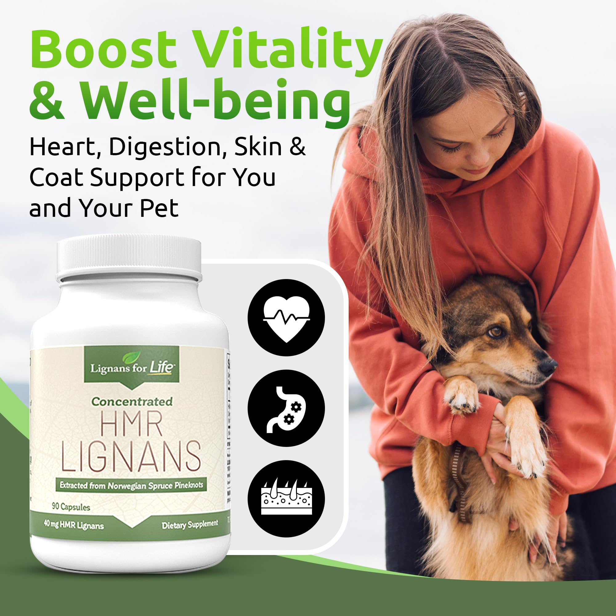 Lignans For Life HMR Lignans, caja del producto con indicaciones de dosificación