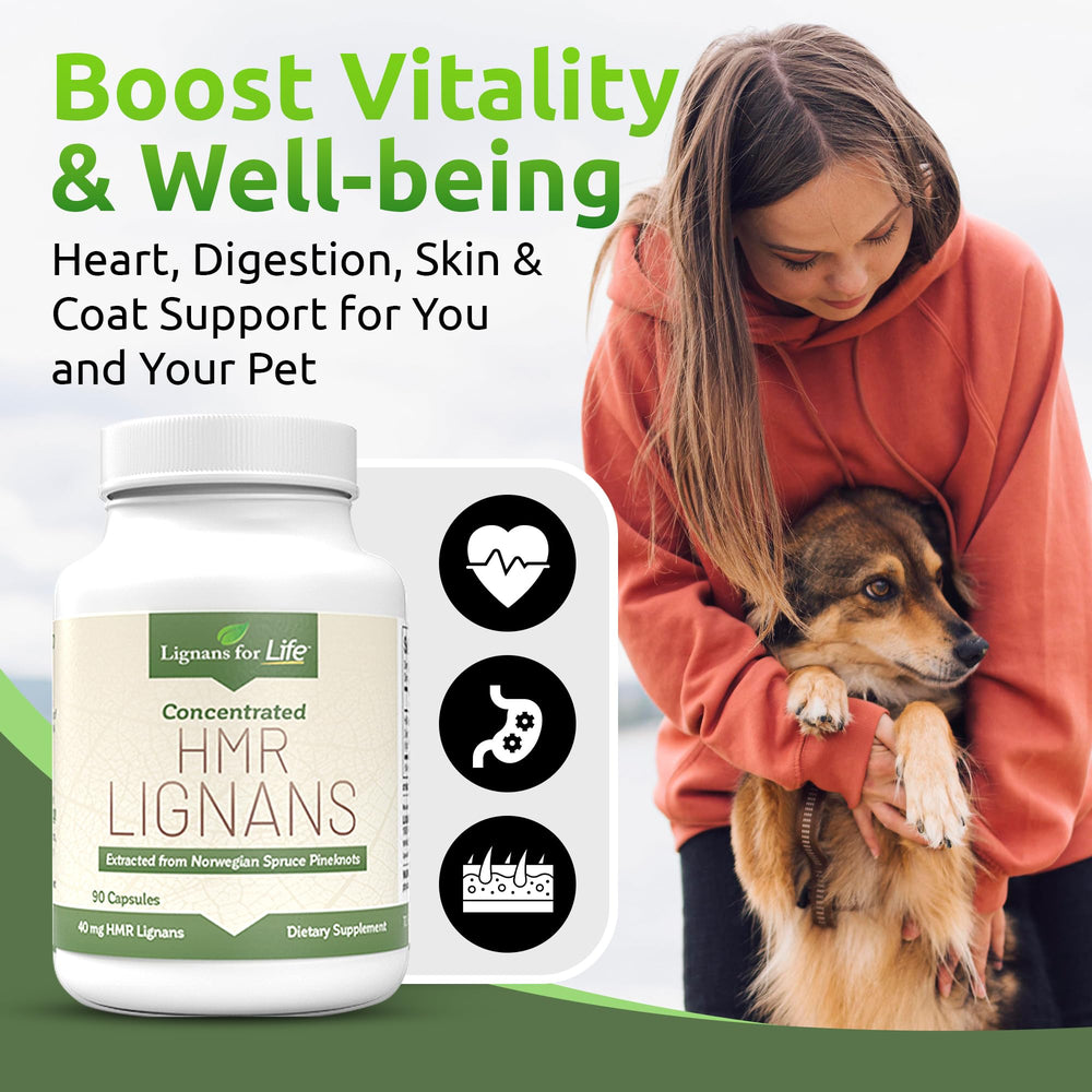 Lignans For Life HMR Lignans, caja del producto con indicaciones de dosificación