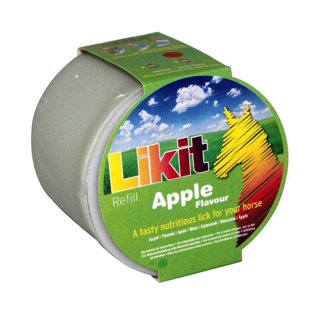 Likit tratamiento relleno manzana para caballos, ideal para entretenimiento diario.