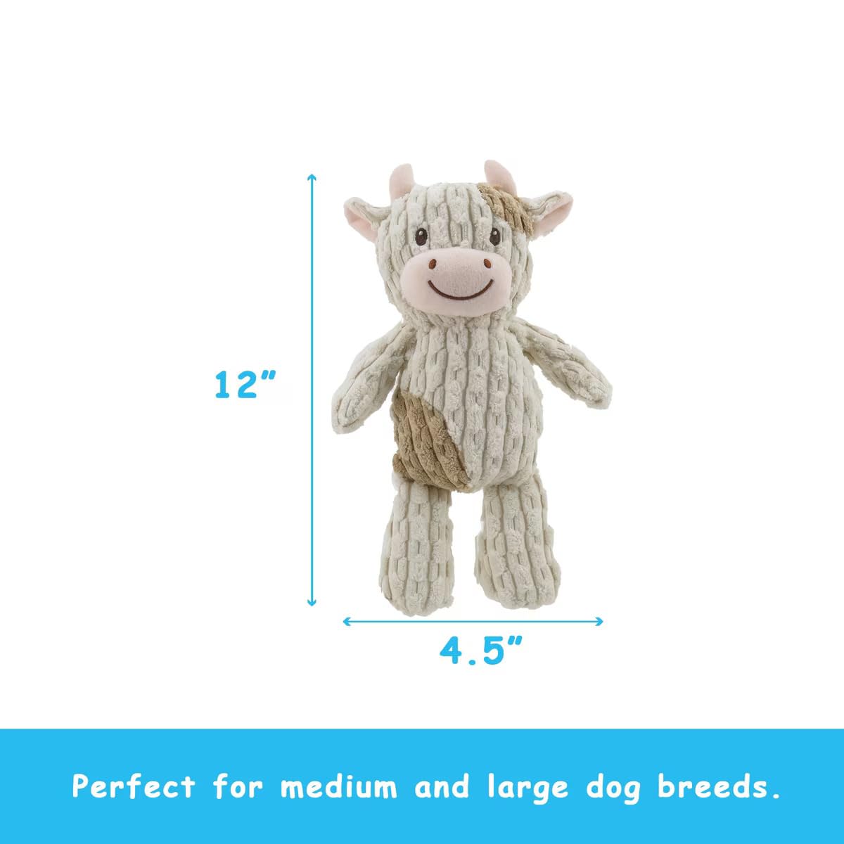 Linzy juguete de vaca de peluche para perros, duradero y suave para morder.