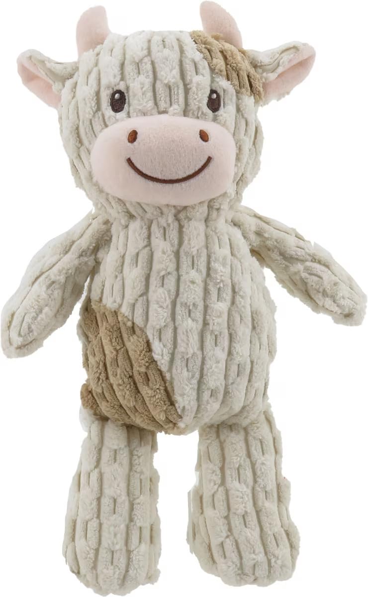 Linzy vaca peluche para perros, frente: ideal para morder suave y jugar.