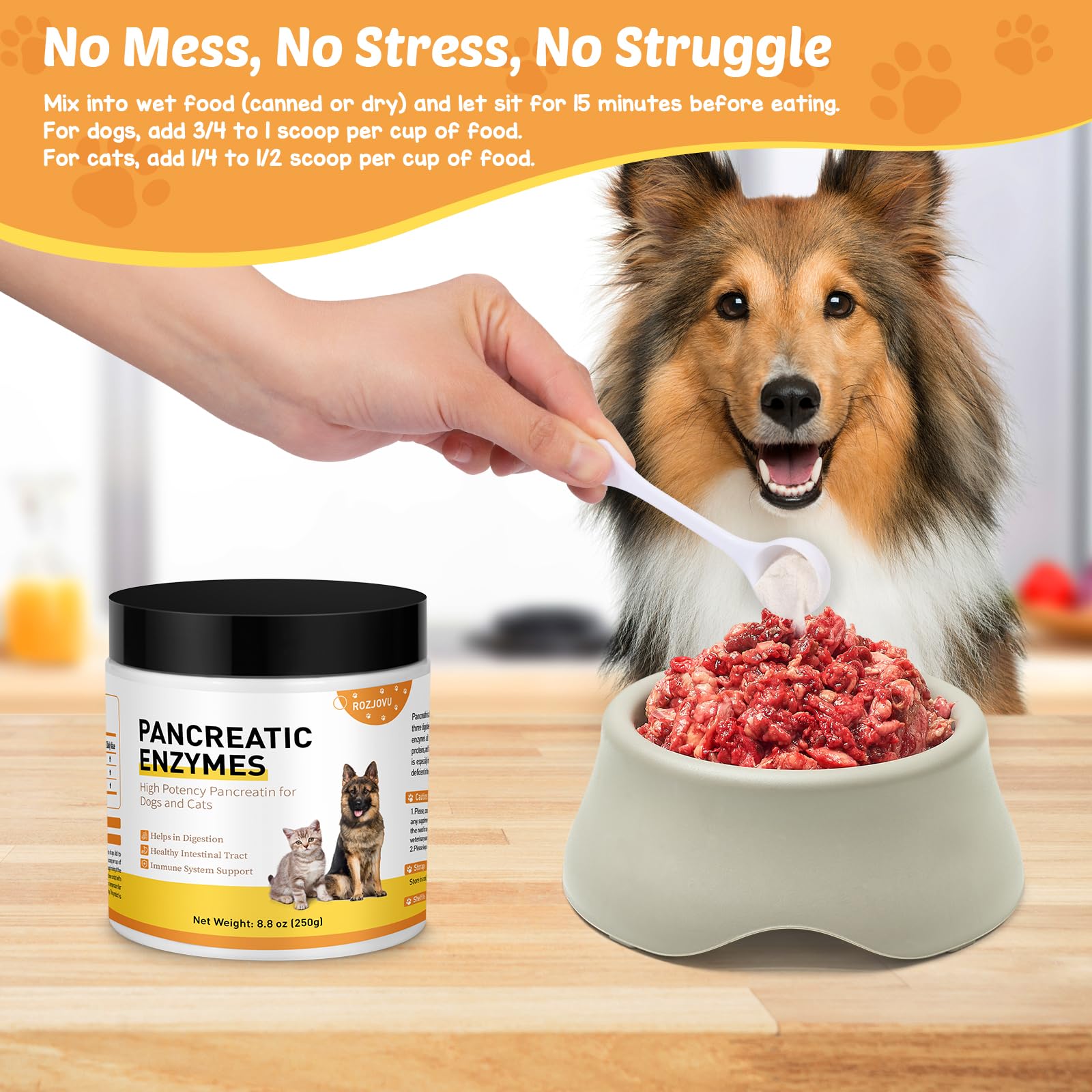 Liovsiso mezcla digestiva para perros, polvo que se integra con la comida diaria.