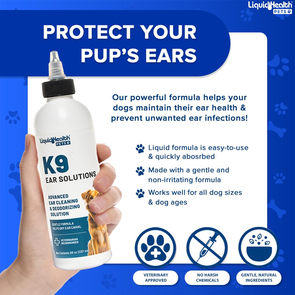 LIQUIDHEALTH K9 aplicación con algodón para oreja limpia y seca.