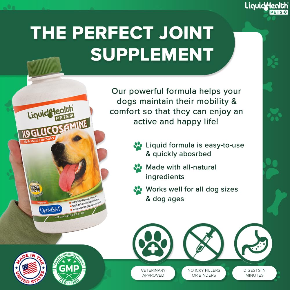 LiquidHealth K9, etiqueta detallada con información clara de ingredientes.