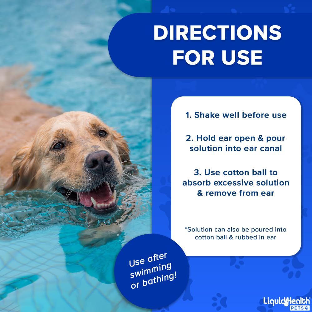 LIQUIDHEALTH K9 perro tras nadar, orejas limpias y secas.