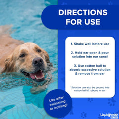 LIQUIDHEALTH K9 perro tras nadar, orejas limpias y secas.