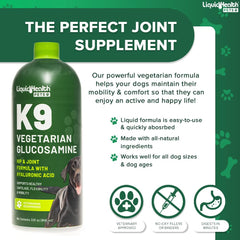 LIQUIDHEALTH Pets K9 ingredientes vegetales y Omega 3 para pelaje saludable.
