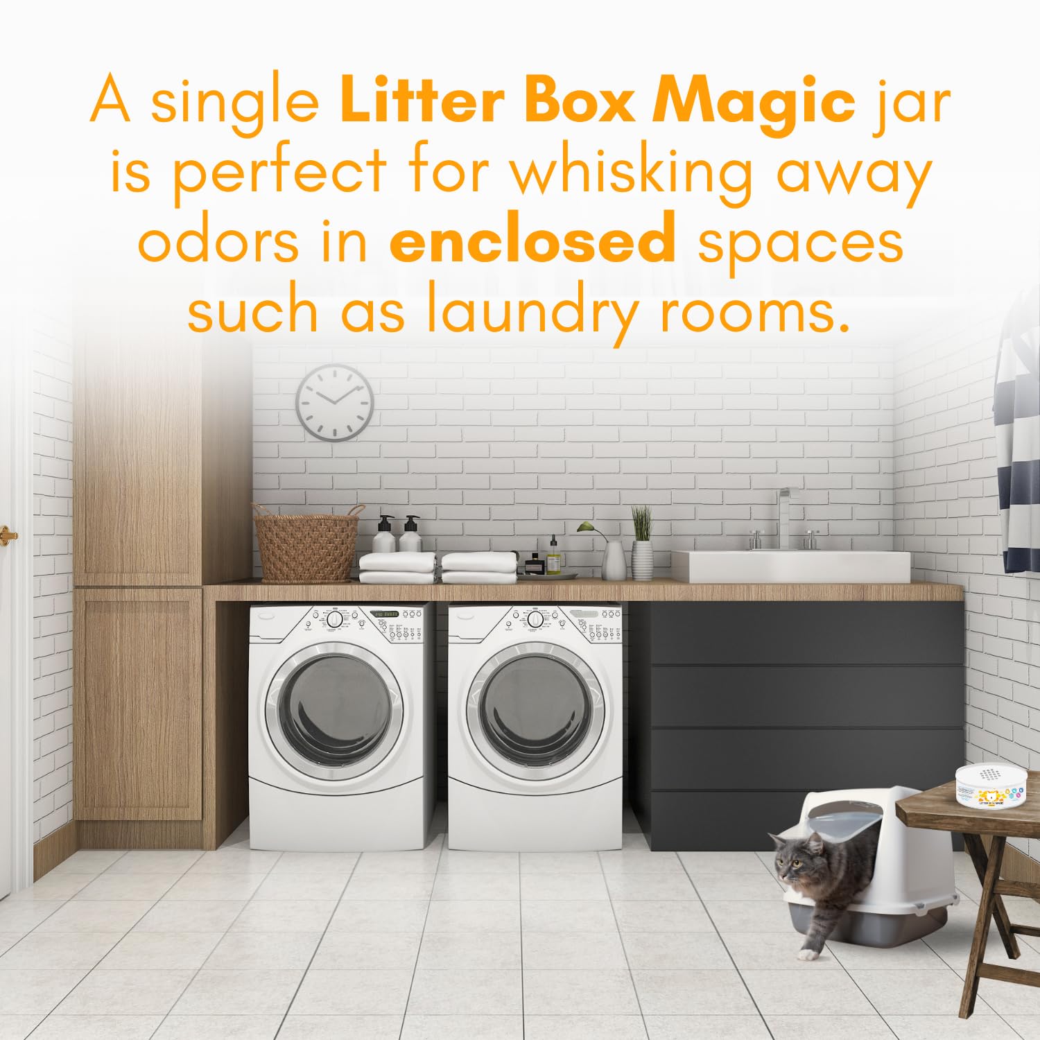 Litter Box Magic: uso práctico en arenero para frescura diaria.