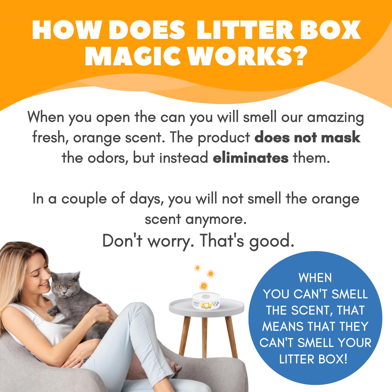 Litter Box Magic aroma naranja revitalizante para espacios pequeños