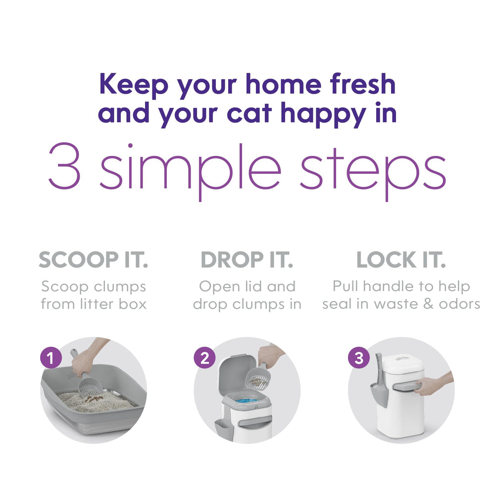 Litter Genie Platinum, bolsas fáciles de colocar y reciclables para simplificar.