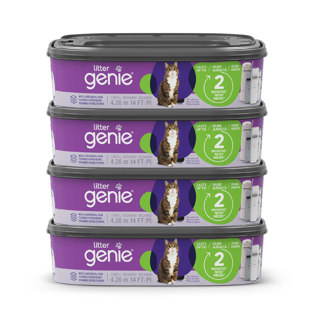 Litter Genie relleno estándar 4 unidades, 56 pies, control de olores para casa.