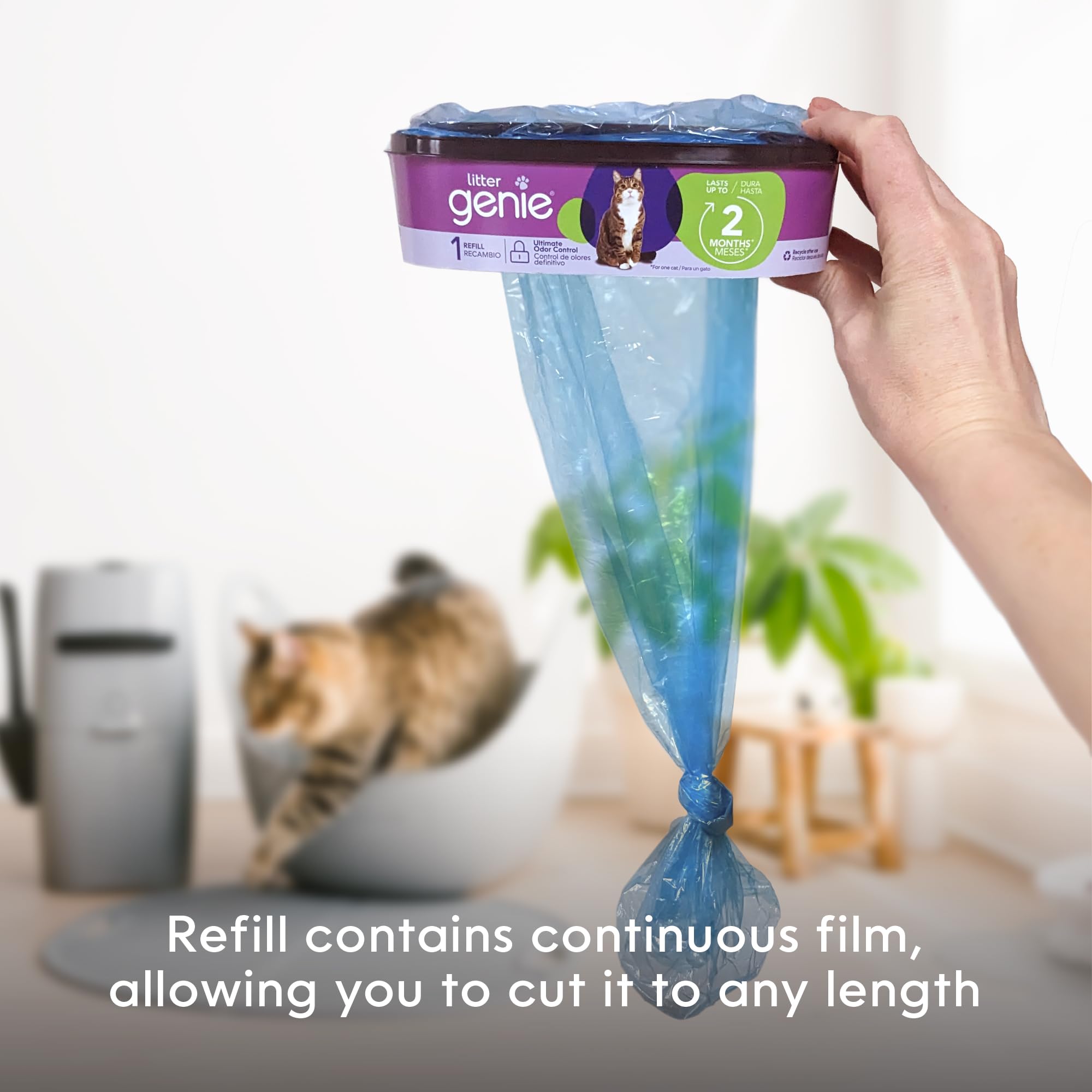 Litter Genie uso en hogares con gatos para limpieza más simple.