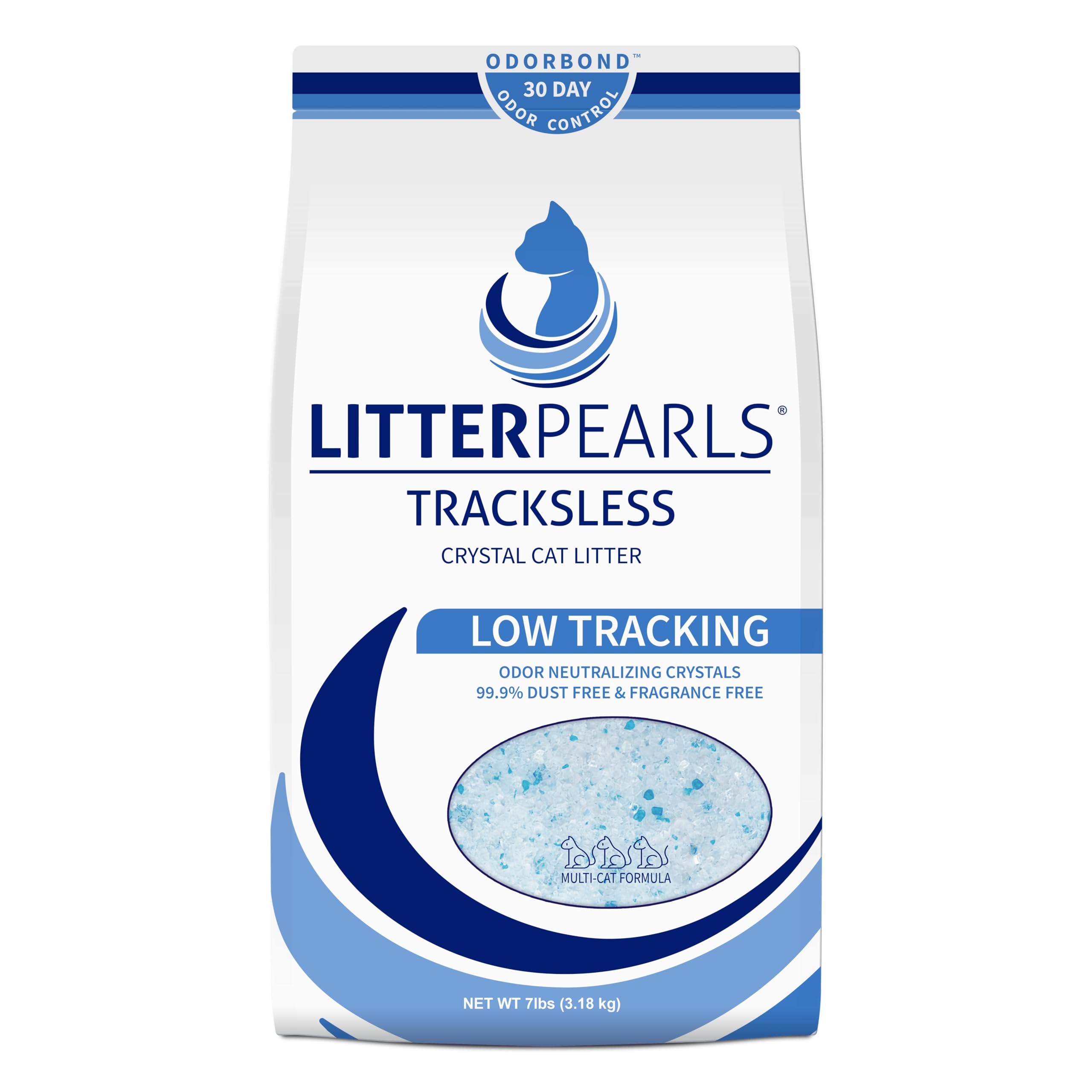 Litter Pearls Tracksless con cristales blancos y azules, reducción de limpieza diaria