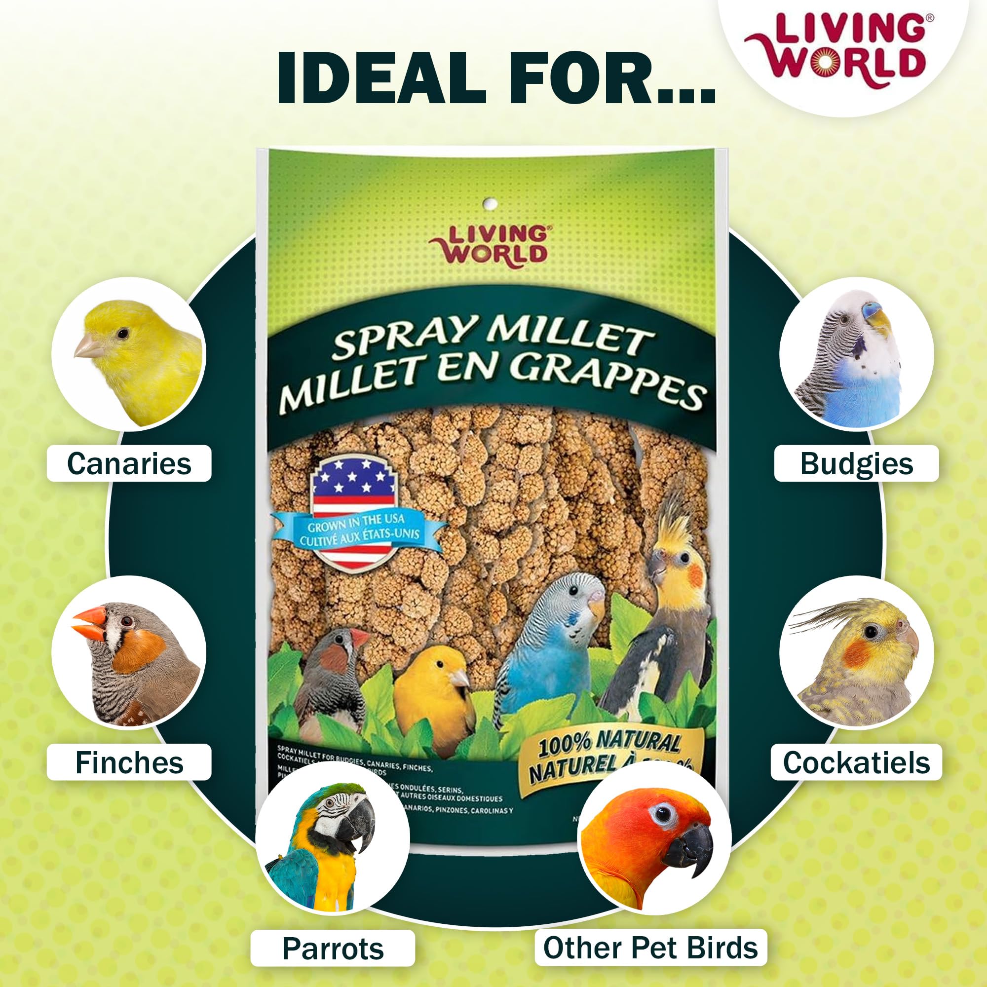 Living World Spray Millet secado al sol para sabor natural.