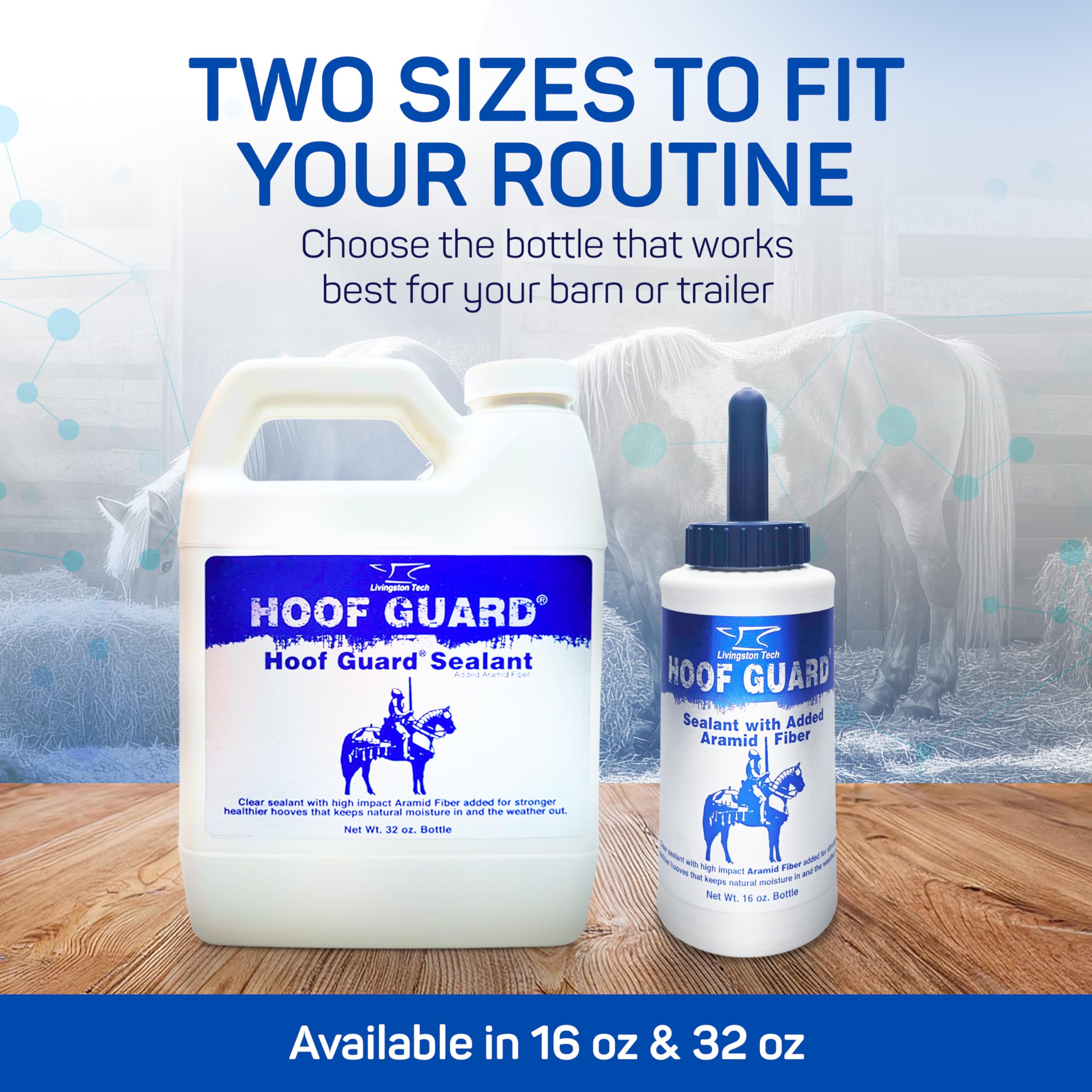 LivingstonTech Hoof Guard Sealant ayuda a evitar sequedad y desgaste en climas extremos.