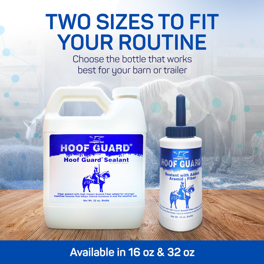 LivingstonTech Hoof Guard Sealant ayuda a evitar sequedad y desgaste en climas extremos.
