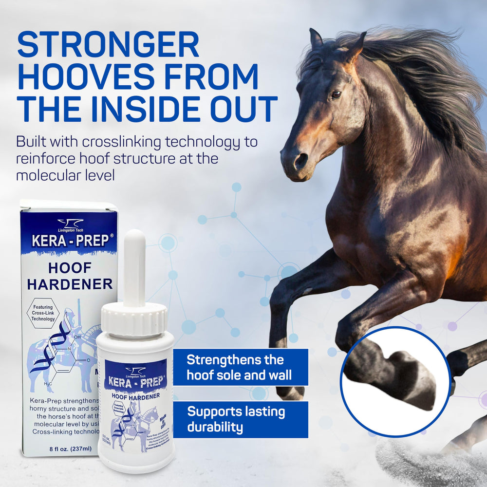 Kera Prep ofrece defensa-humedad en el casco del caballo para climas húmedos.