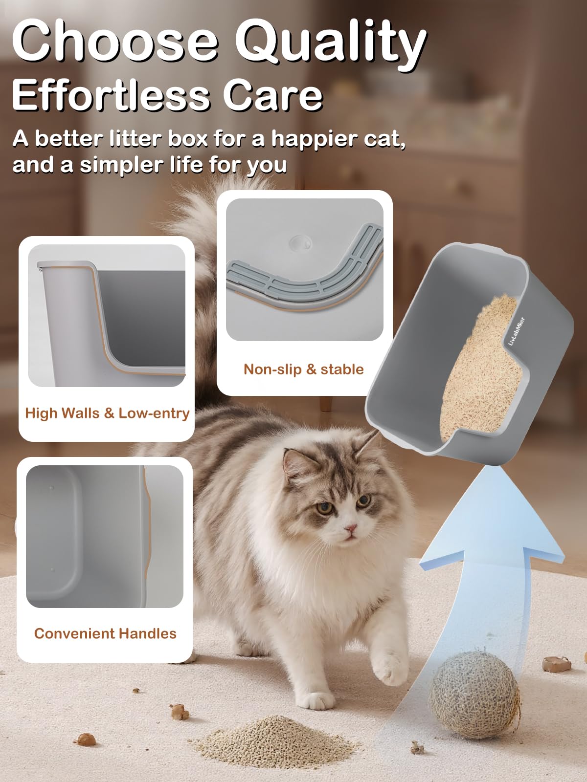 LivLab Mker caja para gatos diseño en polipropileno sin costuras facilita limpieza