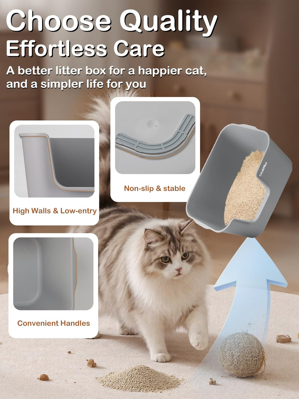 LivLab Mker caja para gatos diseño en polipropileno sin costuras facilita limpieza