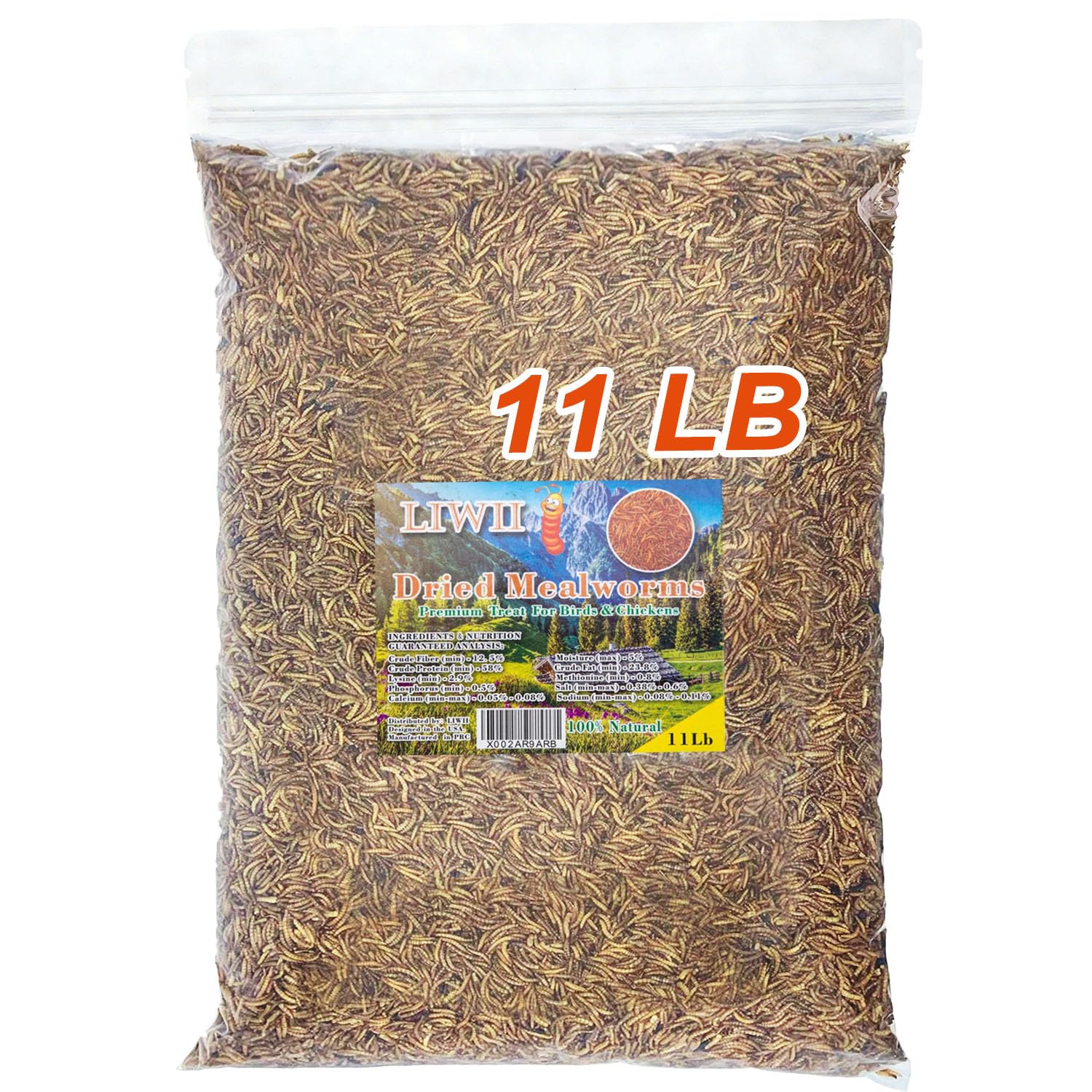 Gusanos secos LIWII, 11 libras, alta proteína para aves y mascotas.