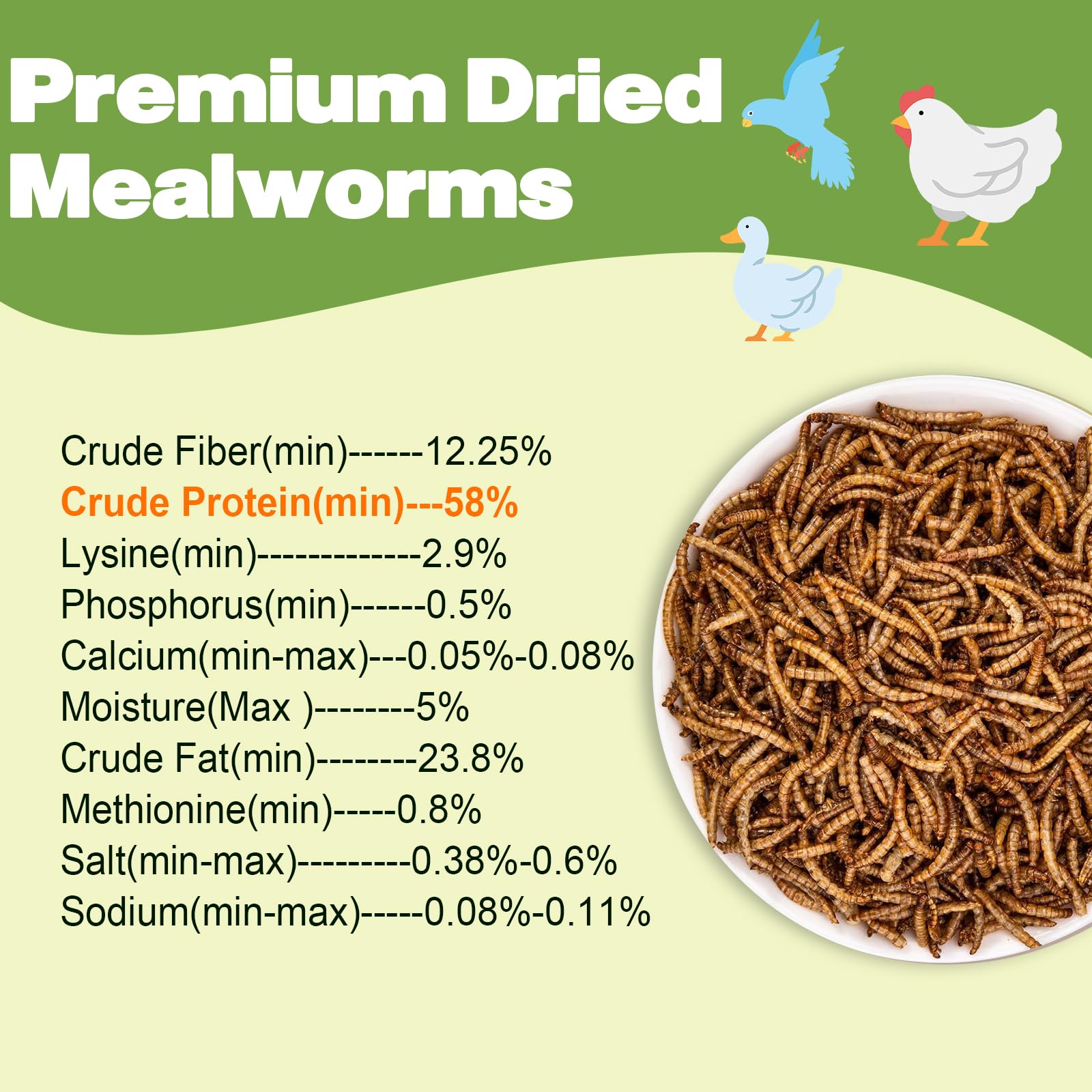 LIWII gusanos secos, alto contenido proteico para aves de crianza.