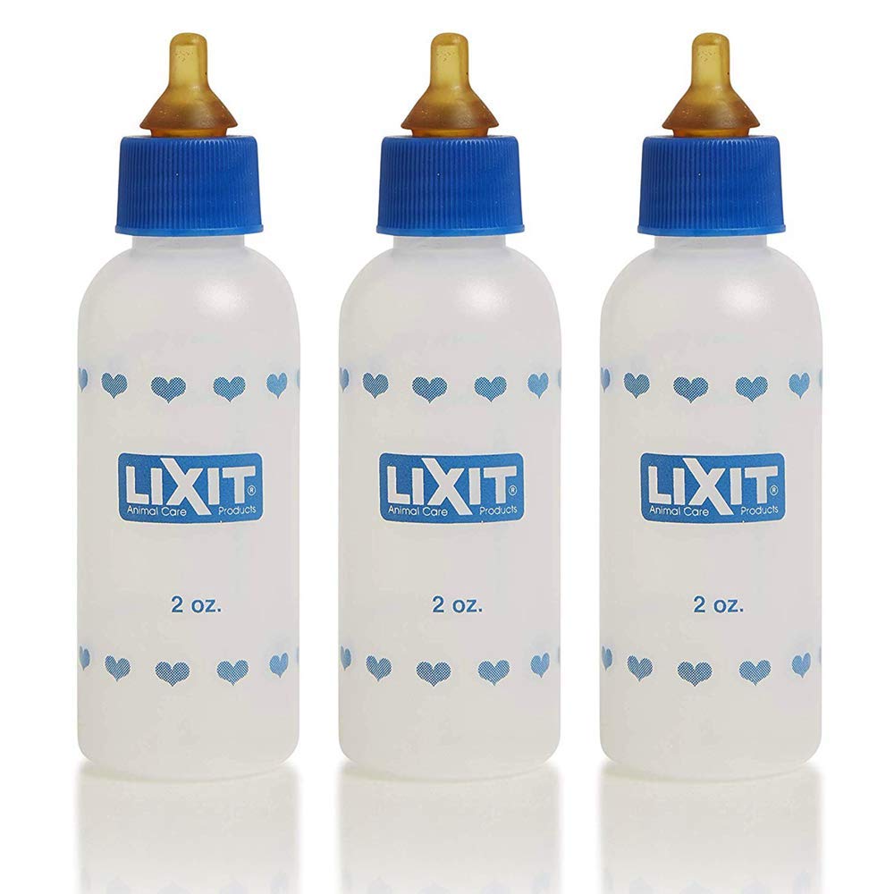 Biberón Lixit 2oz para gatitos y cachorros, ideal para alimentación suave y control de flujo.