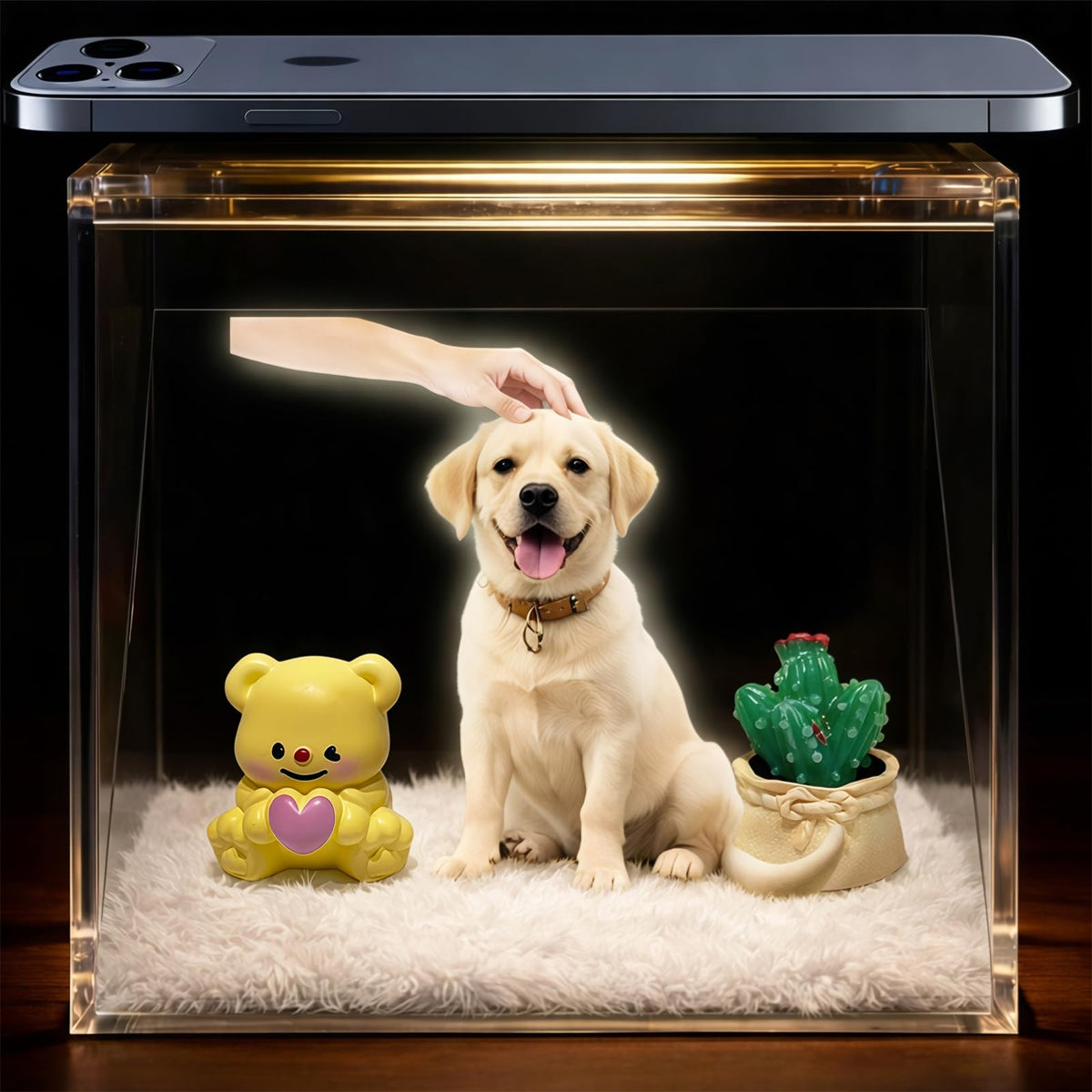 LMAKUS casa de proyección holográfica para mascotas con brillo suave y reconfortante