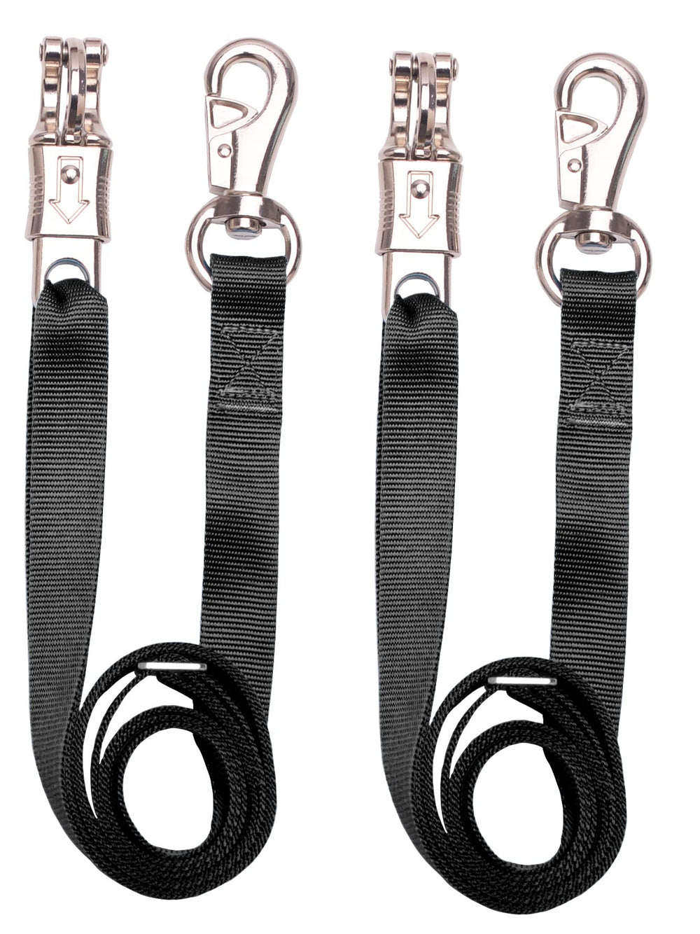 Loaged correas cruzadas ajustables de nylon en par, ideales para organización estable en caballerizas.