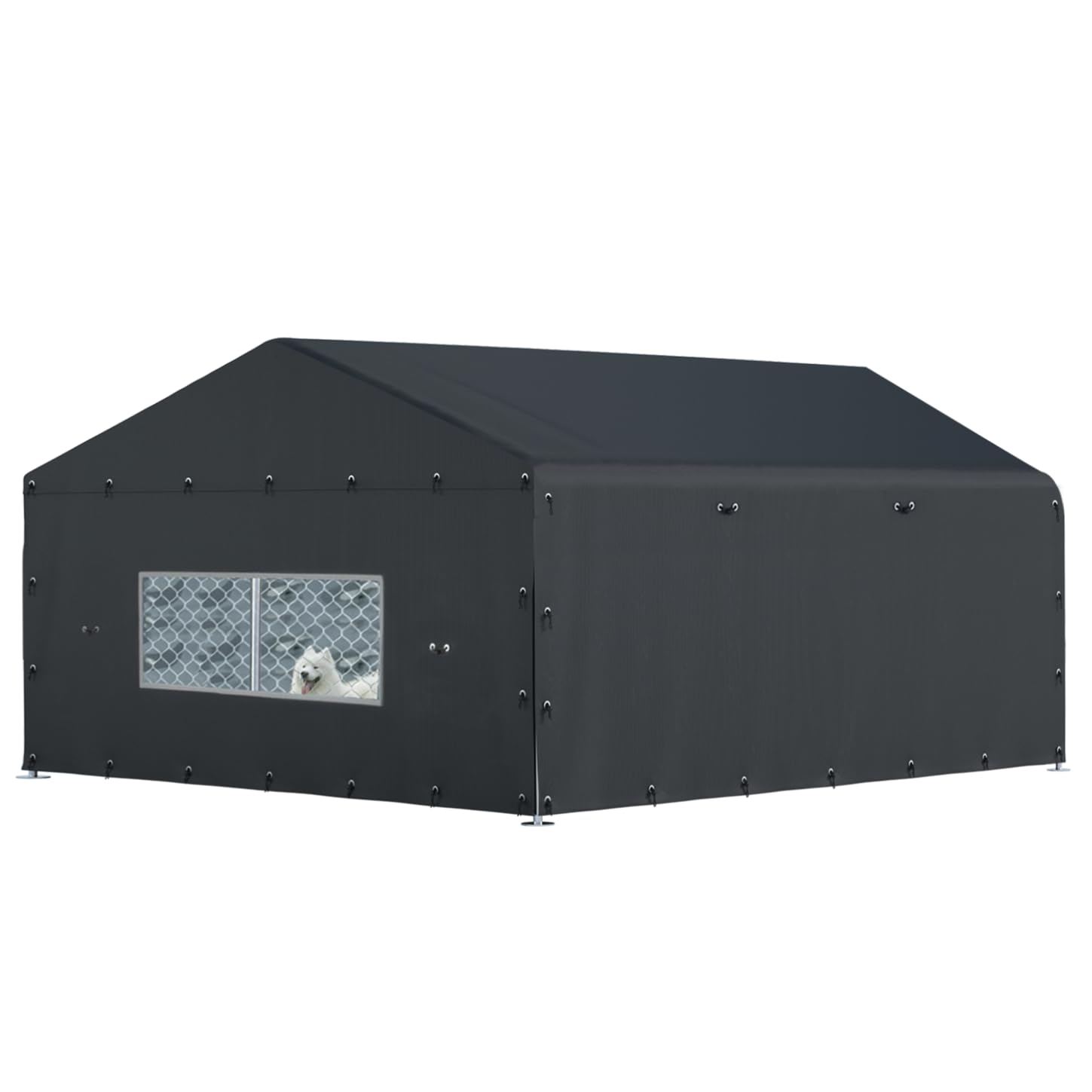 Locywx cobertura jaula perro 10x10-7h, vista general, protege contra viento.