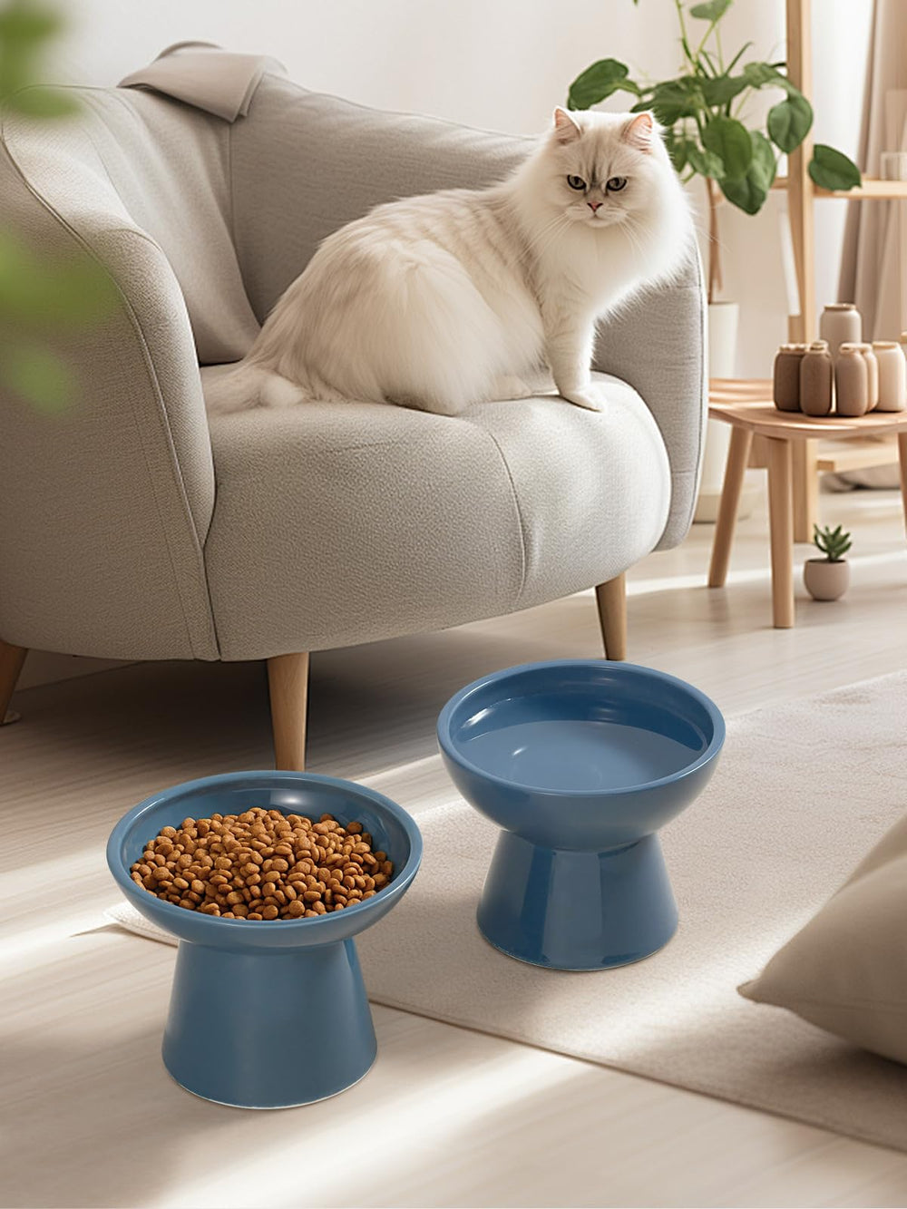LoeJan limpieza fácil en lavavajillas, cerámica segura para gatos, azul profundo.