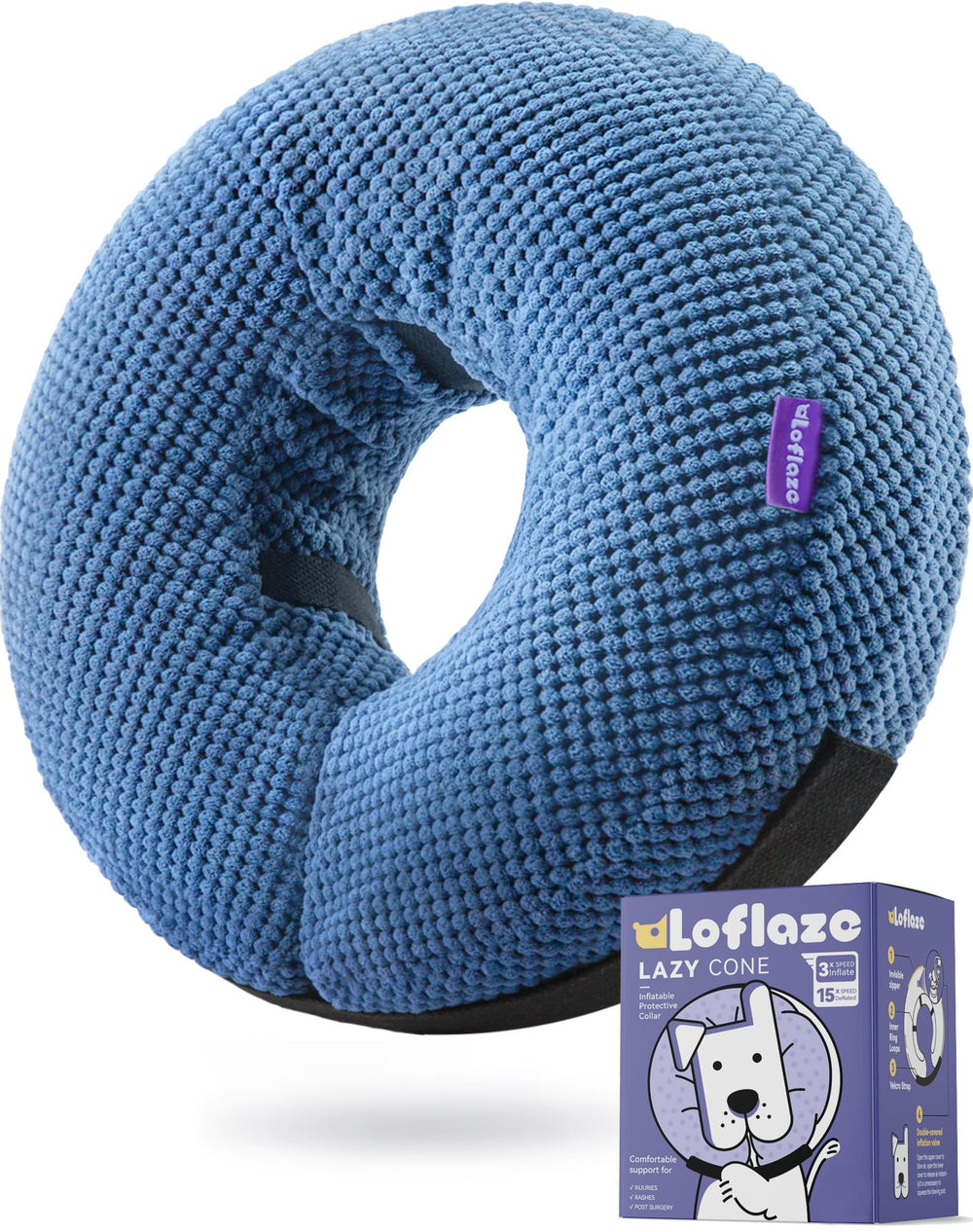 Loflaze collar inflable para perros, enfoque en rosquilla suave para comodidad durante la recuperación.