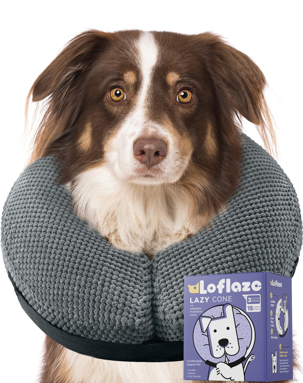 Collar inflable suave de Loflaze para perros postoperatorios, movimiento libre.