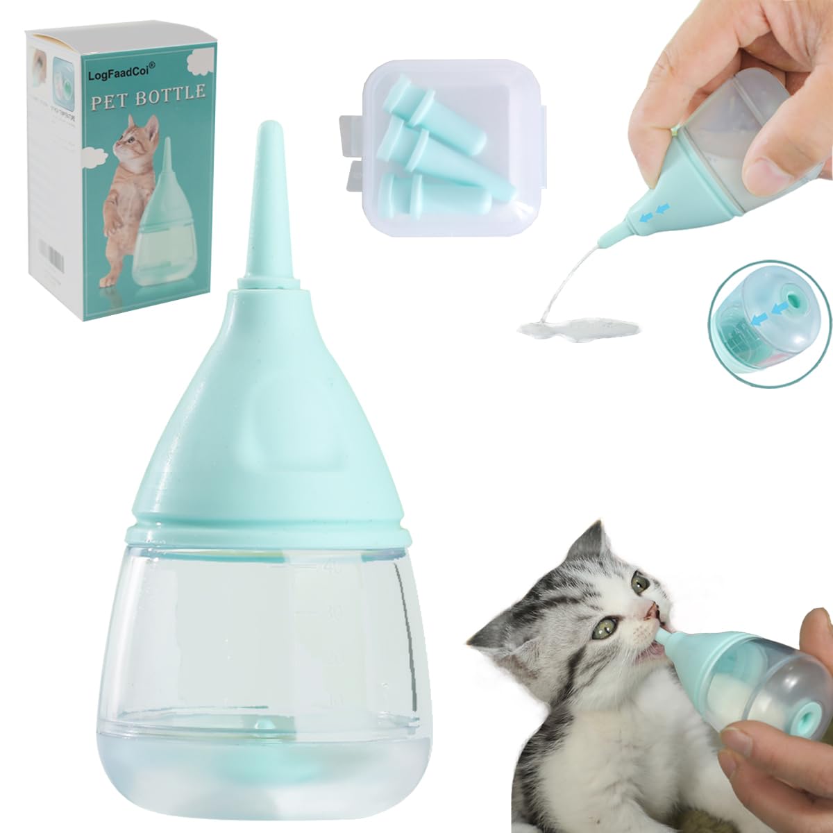 LogFaadCoi biberón para cachorros 40 ml con flujo controlado para lactancia suave