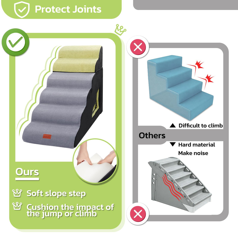LOOBANI escaleras para perro en cama alta con configuración de cuatro niveles y túnel.