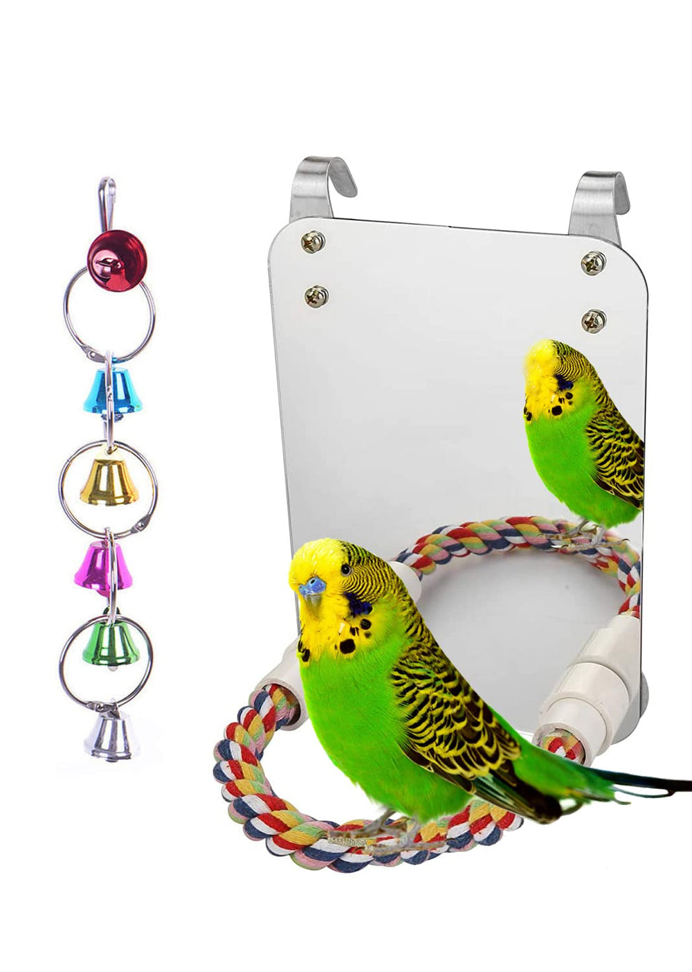 LOPERDEVE espejo-ave 7 pulgadas con percha de cuerda, estimula juego seguro