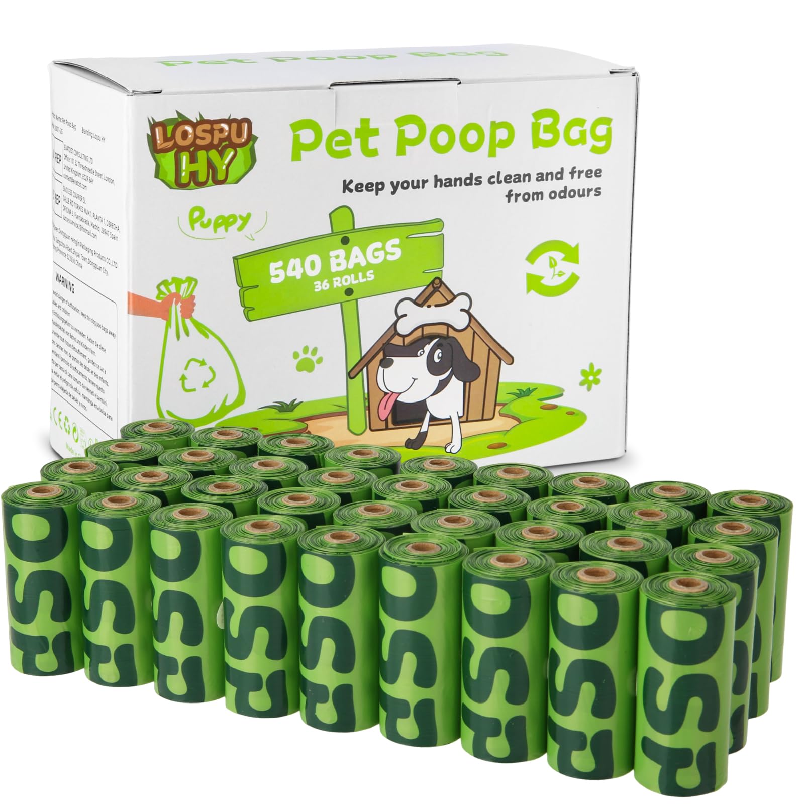 Bolsas Lospu HY en rollos para perros, fáciles de usar durante paseos.
