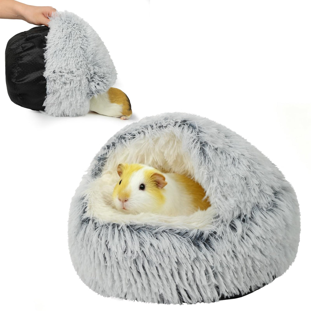 LoungingLife cama donut cobaya capucha: descanso cálido y protegido.