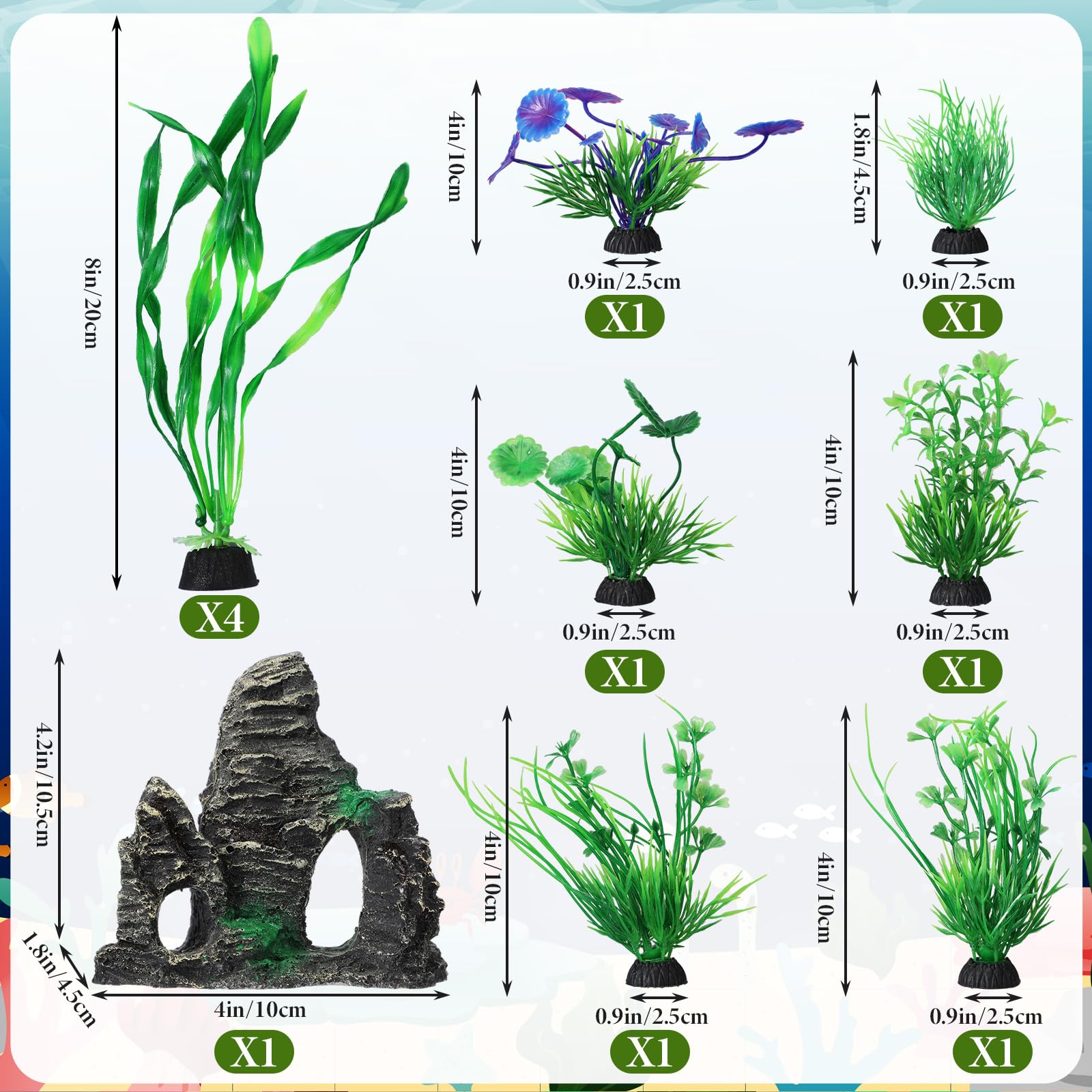 Plantas artificiales verdes de Lounsweer para acuario duraderas y sin mantenimiento.