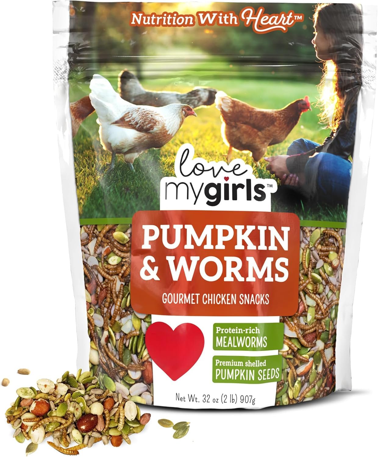 Love My Girls Snacks: bolsa 2lb frente, ideal para picoteo diario de gallinas
