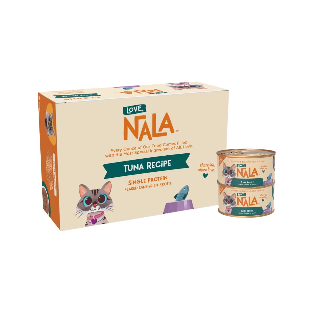 LOVE, NALA atún proteína única, lata de 80 g para gatos con digestión sensible.