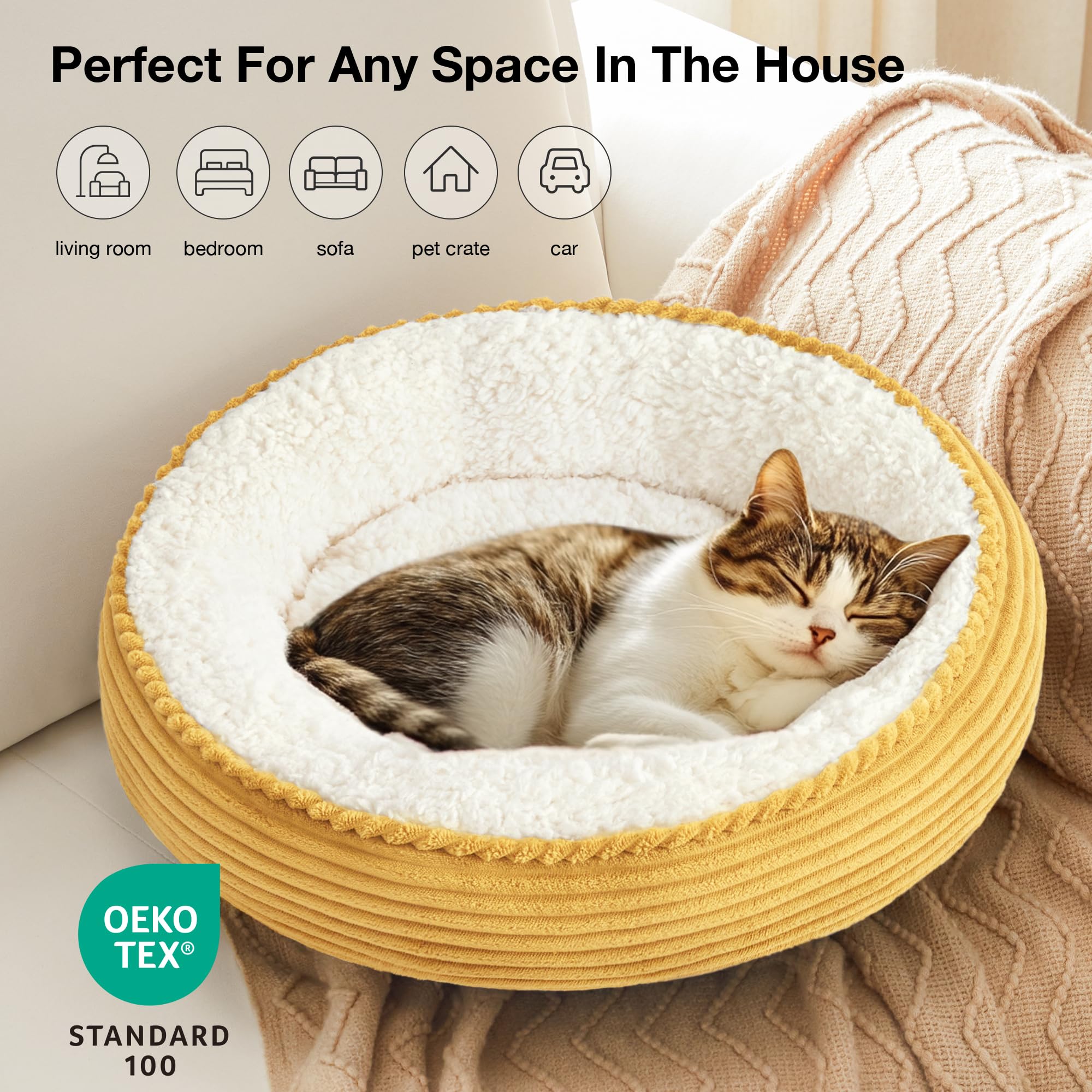 Love's cabin cama donut con rayas amarillas añade estilo